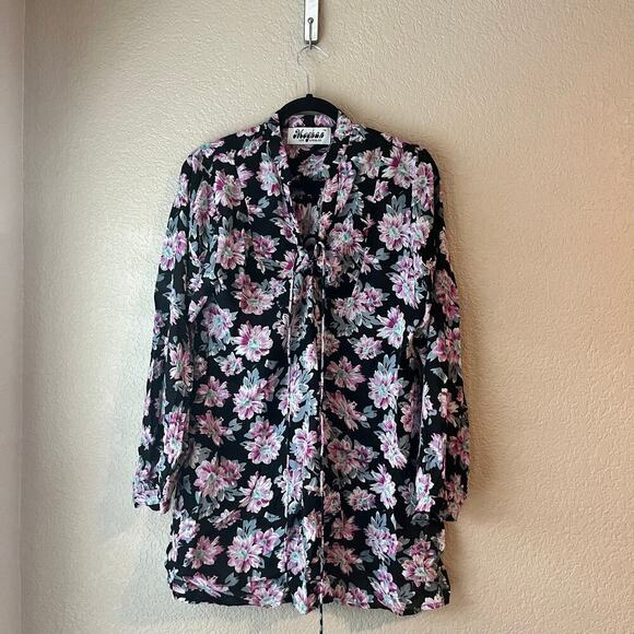 Meghan Los Angeles Floral Mini Dress Long Sleeve Criss Cross Front Lightweight S - Picture 4 of 9